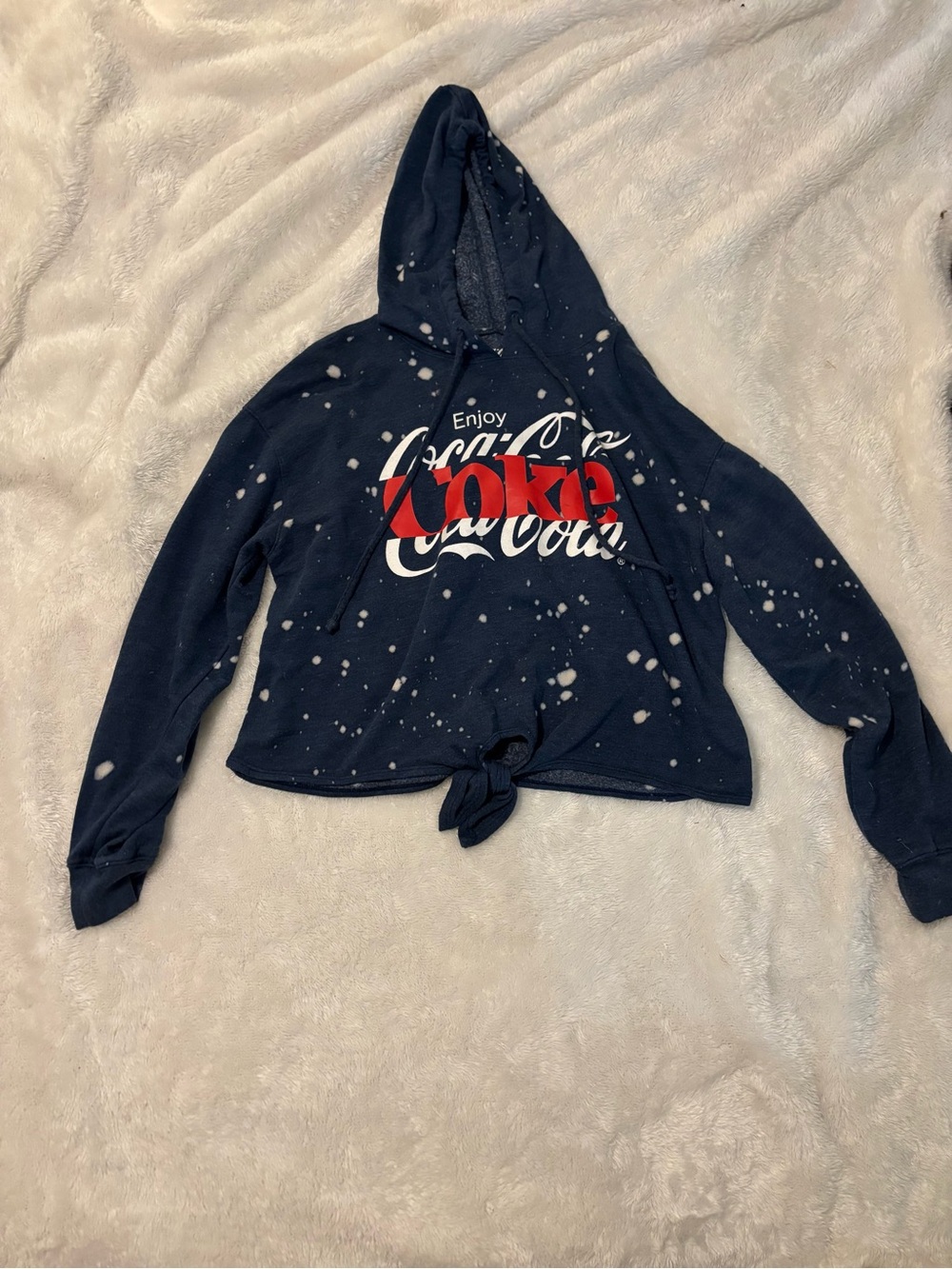 Coca Cola Navy Tie-Knot Bleach-Splatter Kids Hoodie with Red Logo